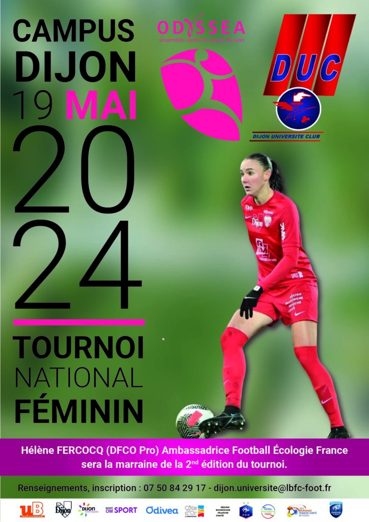 Affiche du tournoi national football féminin Odysséa le dimanche 19 mai 2024 sur le campus de Dijon.